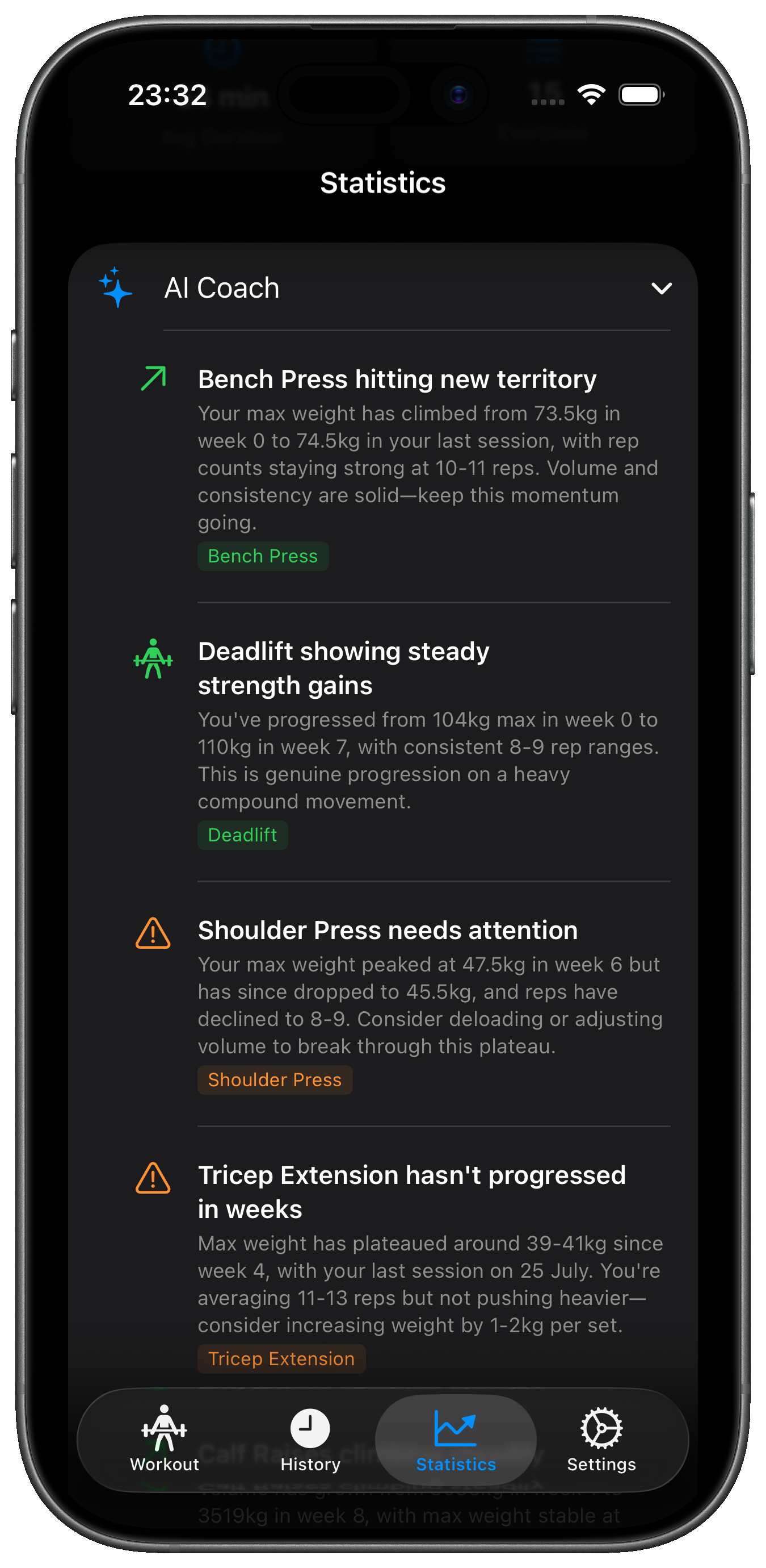 AI Coach insights in Gym Plan