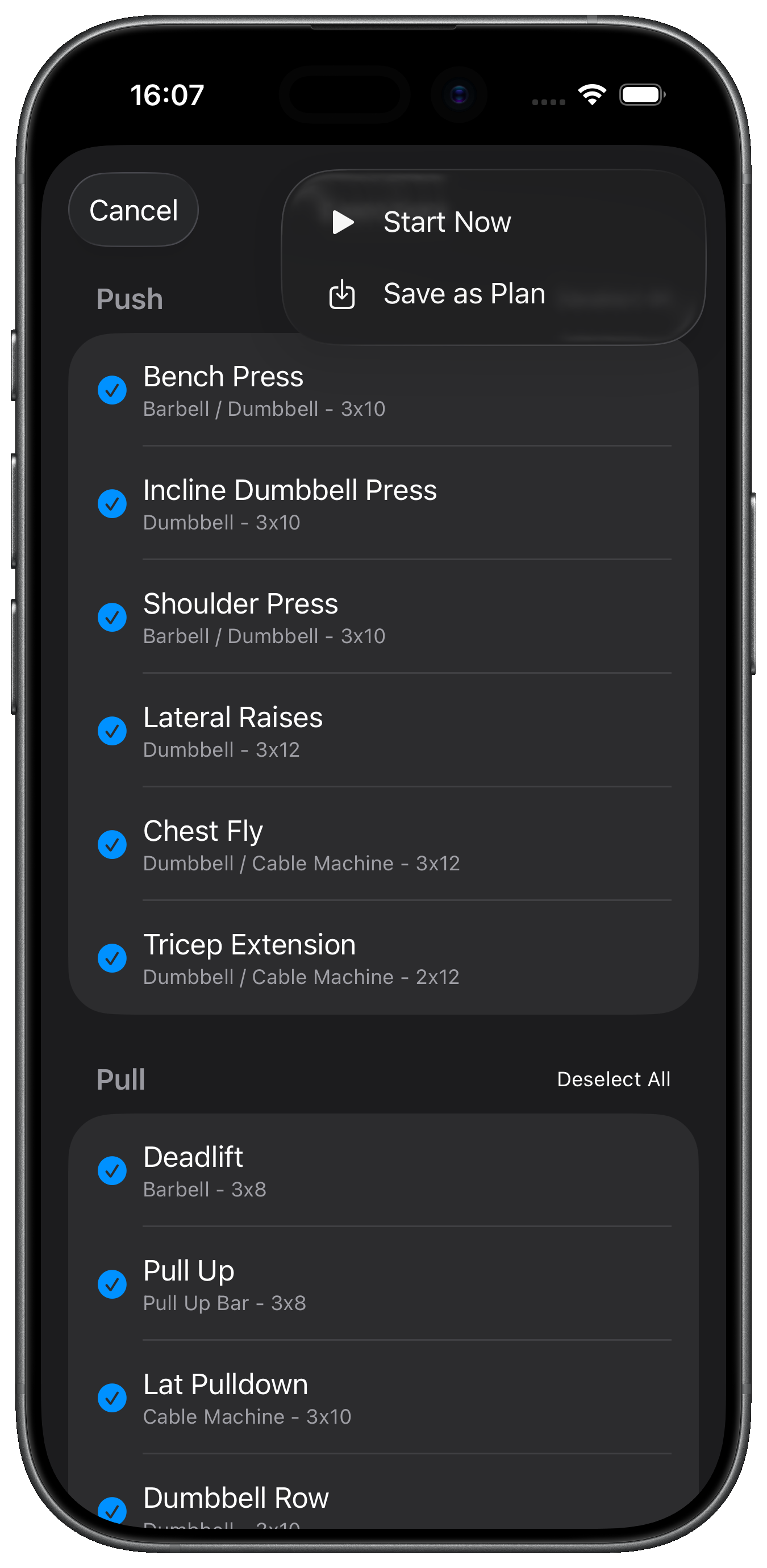 Save as Plan option in exercise picker