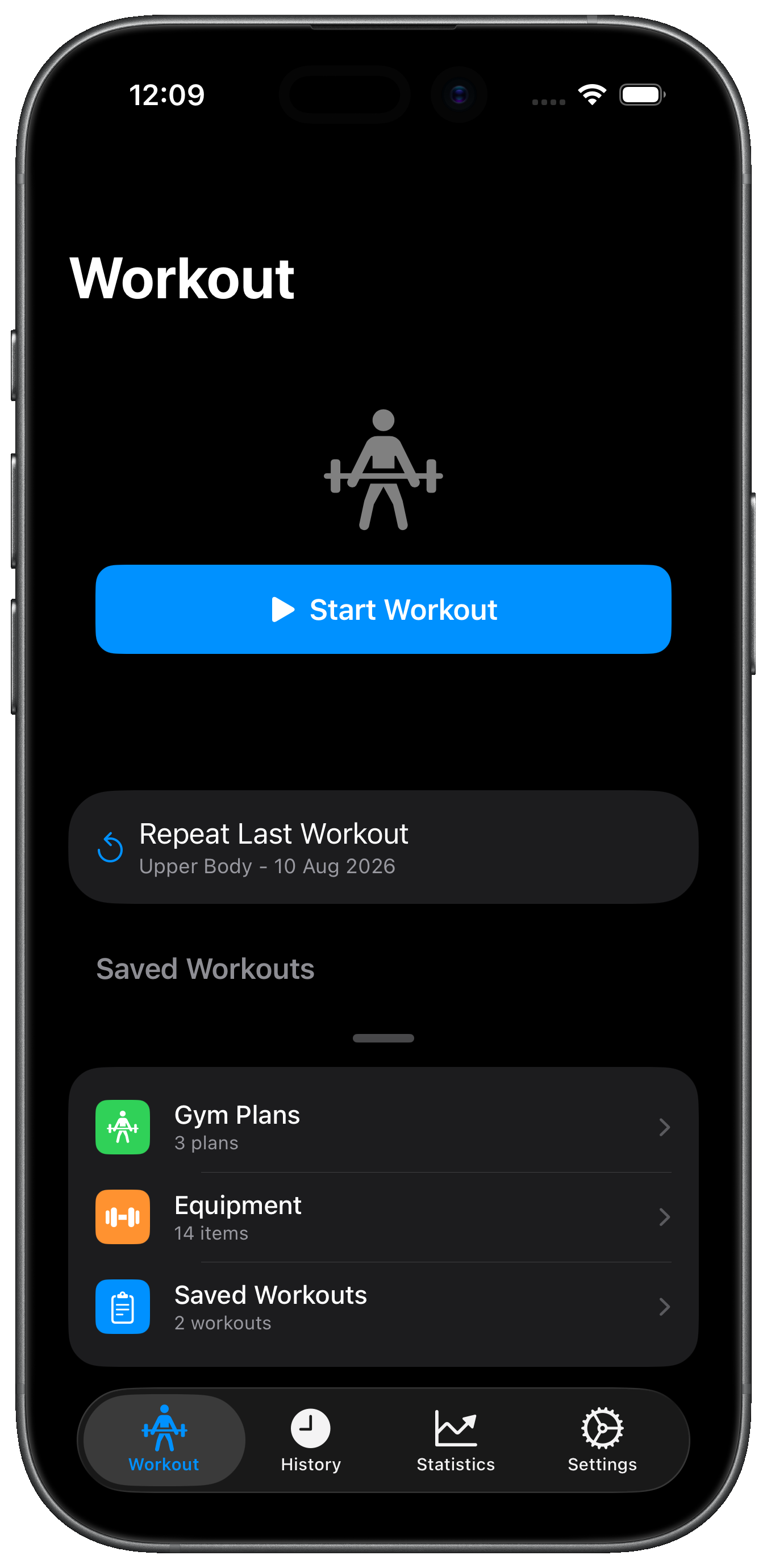 Gym Plan workout tab with Start Workout button